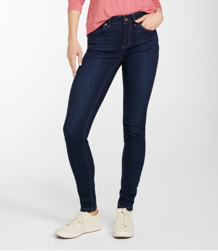 Women's BeanFlex Jeans, Mid-Rise Skinny-Leg Rinsed 18 Medium Tall, Denim/Leather L.L.Bean