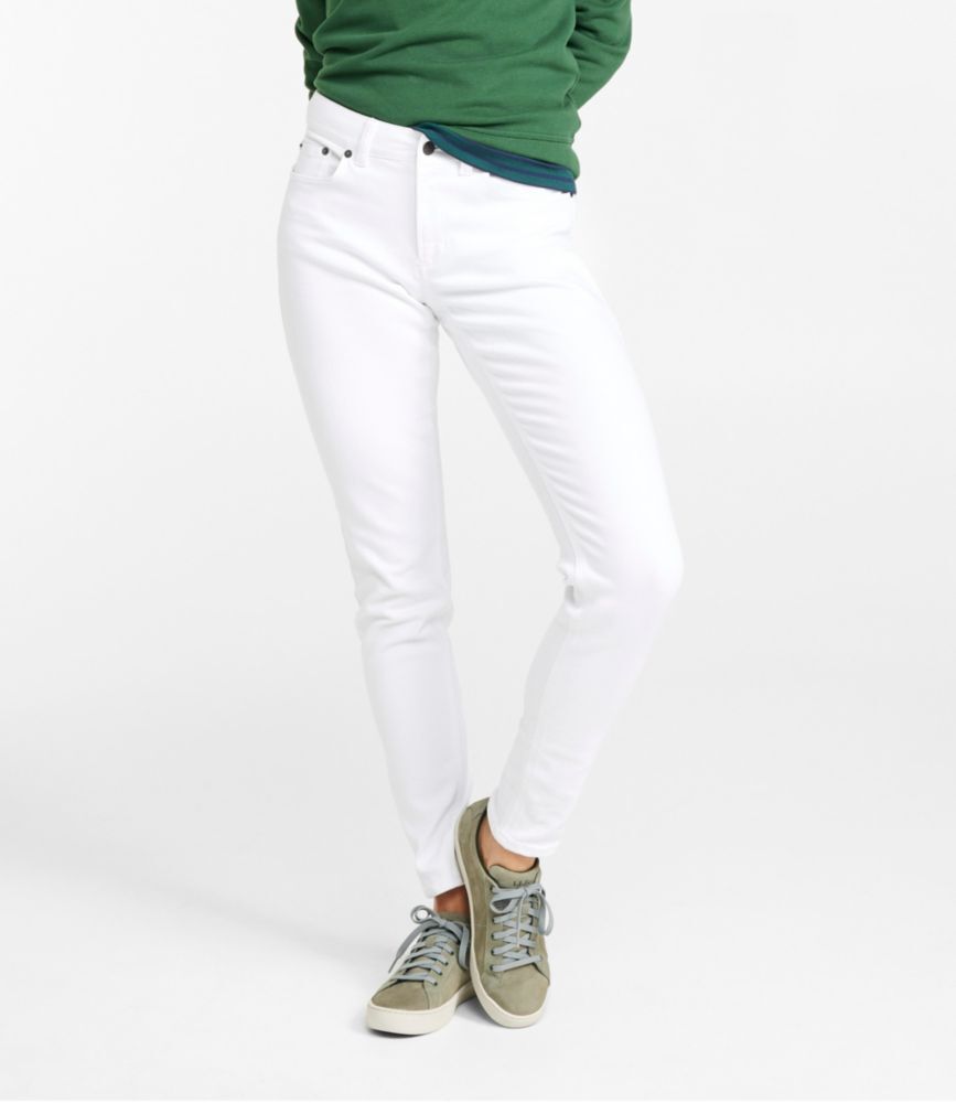 Women's BeanFlex Jeans, Mid-Rise Skinny-Leg White 16 Medium Tall, Denim/Leather L.L.Bean