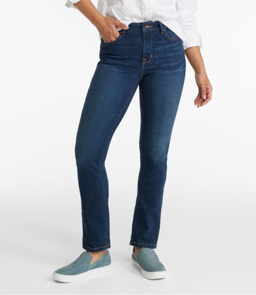 Women's True Shape Jeans, High-Rise Slim-Leg Washed Indigo 8 Medium Tall, Denim L.L.Bean