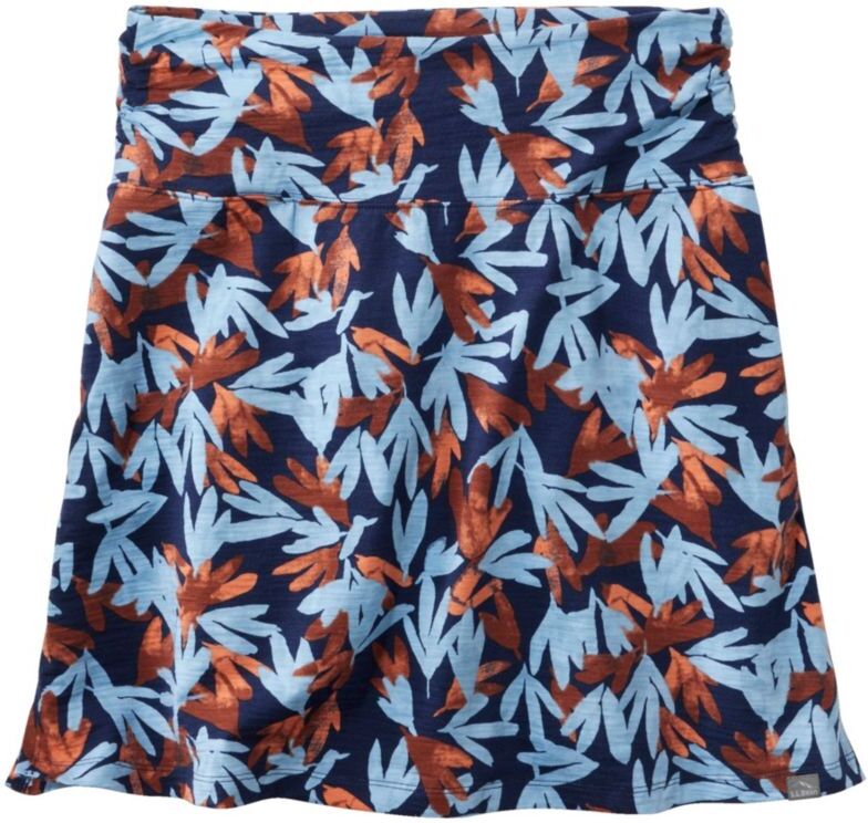 Women's Beech Point Skirt, Print Darkest Navy Leaf Multi Large, Synthetic Cotton L.L.Bean