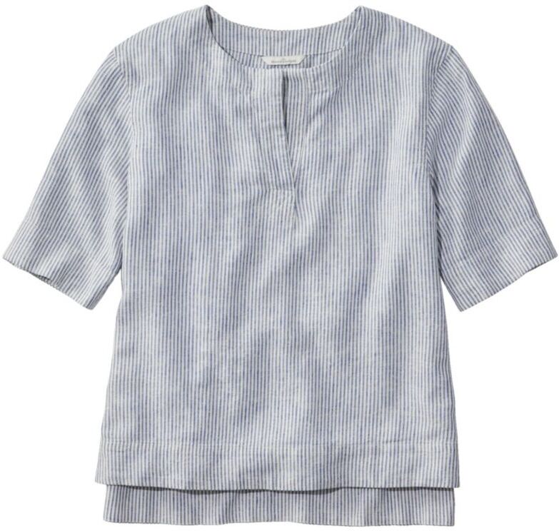 Women's Signature Linen-Blend Splitneck Shirt, Short-Sleeve Indigo Ink/Sea Salt Small L.L.Bean