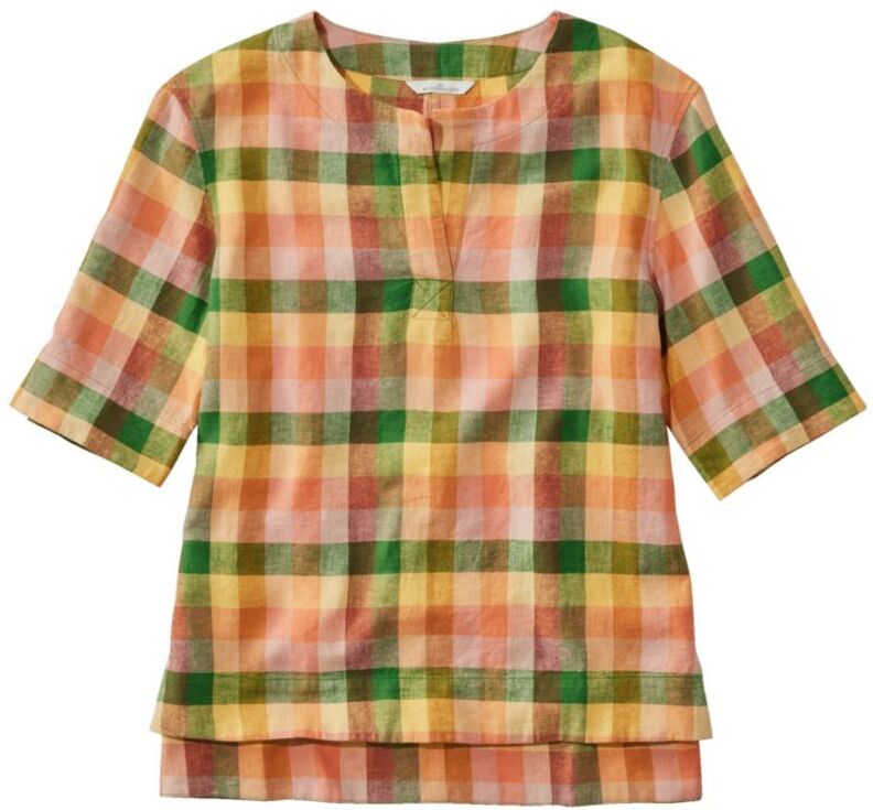 Women's Signature Linen-Blend Splitneck Shirt, Short-Sleeve Beeswax 2X L.L.Bean