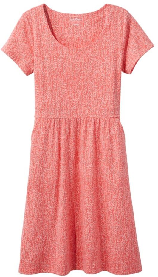 Women's Easy Cotton Fit-and-Flare Dress, Pattern Reef Coral Botanical Extra Large Petite L.L.Bean