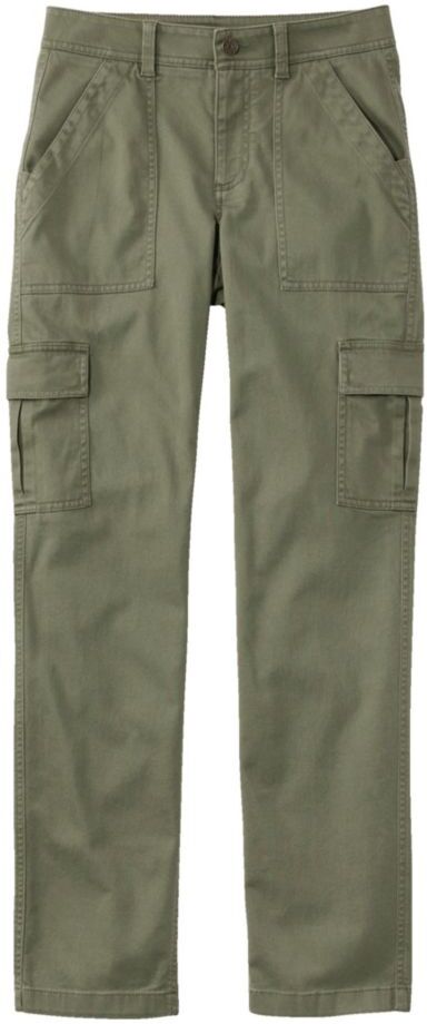 Women's Comfort Stretch Pants, Mid-Rise Straight-Leg Cargo Dusty Olive 10 Petite, Cotton L.L.Bean