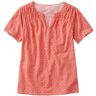 Women's Organic Cotton Tee, Smocked Notch-Neck Short-Sleeve Print Warm Coral Floral Dot Large L.L.Bean