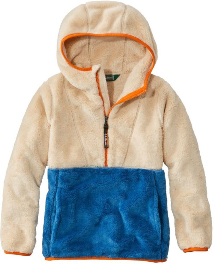 Kids' L.L.Bean Hi-Pile Fleece Hooded Pullover, Colorblock Natural/Marine Blue L 6X/7