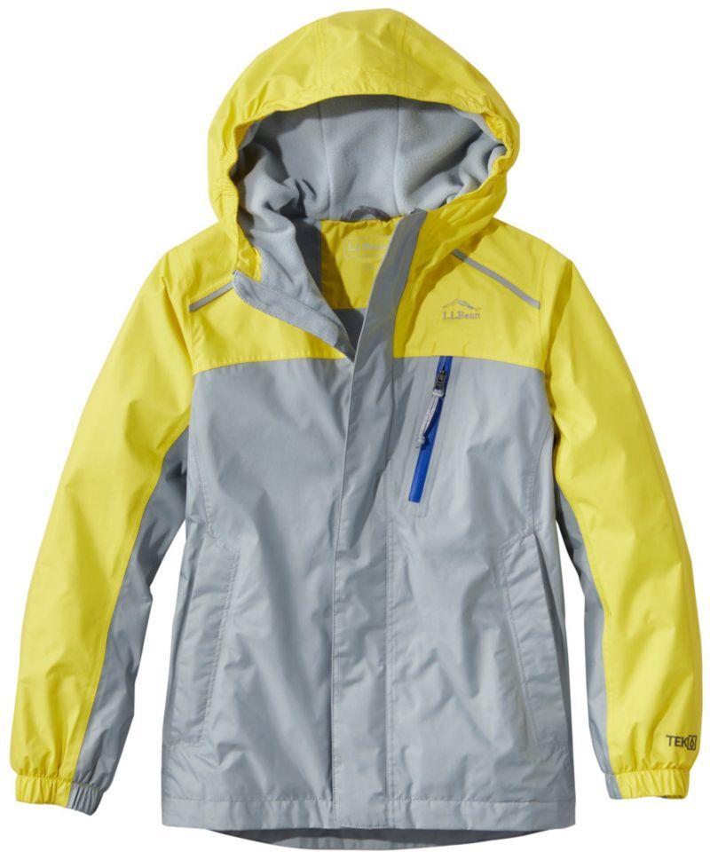 Kids' Trail Model Rain Jacket, Lined, Colorblock Gray Pebble/Yellow Sun M 5-6, Synthetic Nylon L.L.Bean