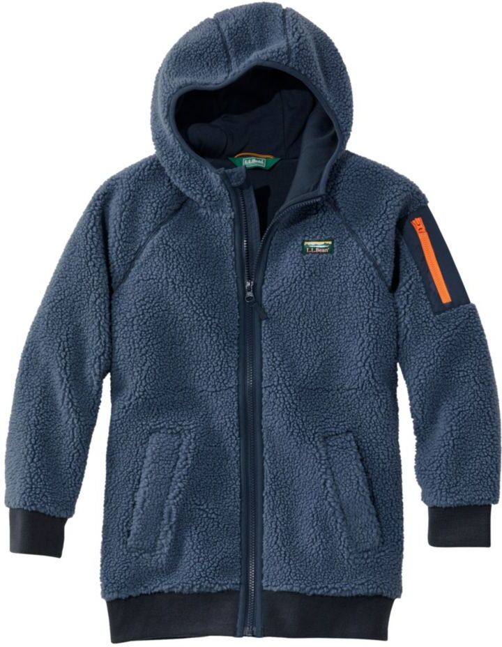 Kids' Sherpa Fleece Long Winter Coat Vintage Indigo/Carbon Navy L 6X/7, Fleece/Nylon L.L.Bean