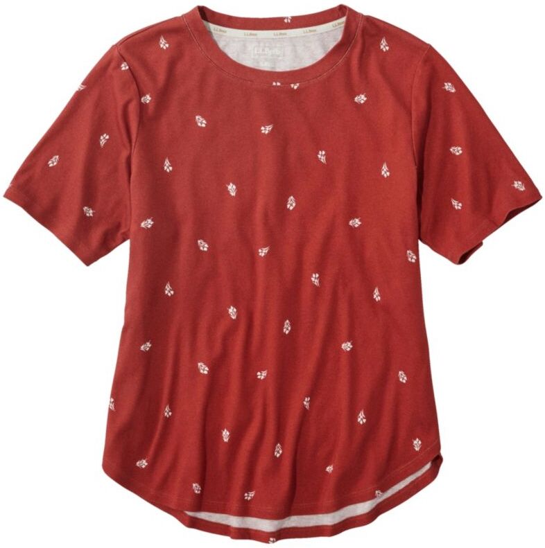 Women's Sleepwear, Sleep Top Print Deep Coral Print Medium, Cotton Blend L.L.Bean