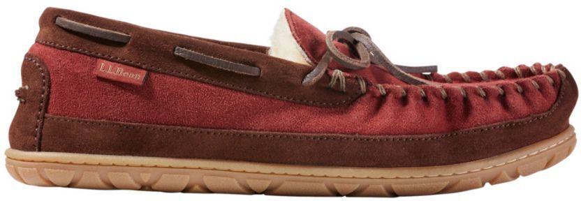 Men's Wicked Good Moccasin Slippers Dark Russet/Dark Earth 13(D), Suede Leather/Rubber L.L.Bean