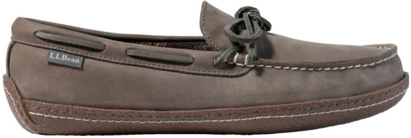 Men's Handsewn Slippers, Flannel-Lined Graphite 9(D), Leather L.L.Bean