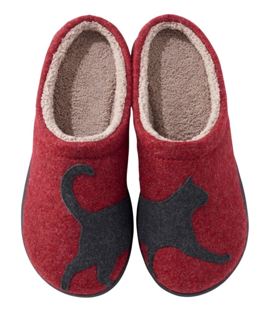 Women's Daybreak Scuff Slippers, Motif Deepest Red/Charcoal Cat 10(B), Rubber/Wool L.L.Bean