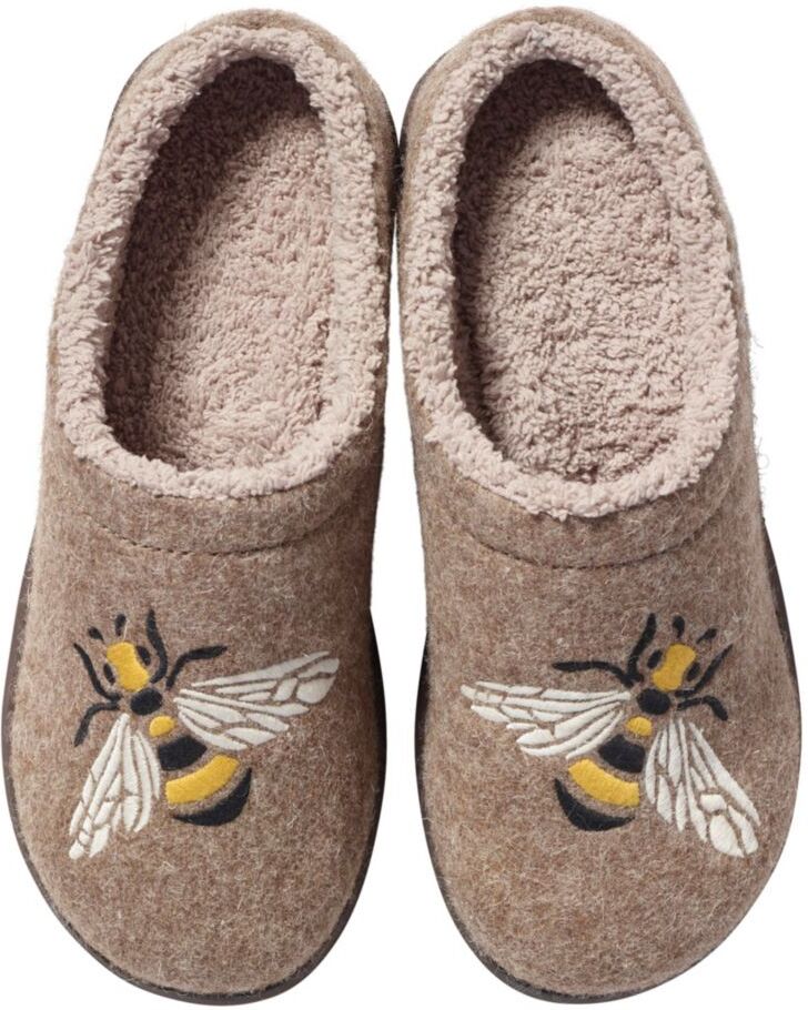 Women's Daybreak Scuff Slippers, Motif Taupe/Honeybees 10(B), Rubber/Wool L.L.Bean