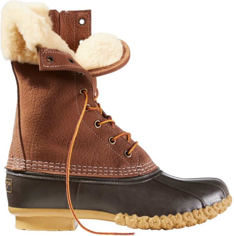 Women's Bean Duck Boots, 10" Shearling-Lined Insulated Side Zip Allspice/Bean Boot Brown/Gum 9(B), Leather/Rubber L.L.Bean