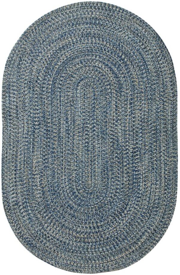 All-Weather Braided Rug, Concentric Pattern Oval Indigo Multi 7'x 9', Polypropylene L.L.Bean