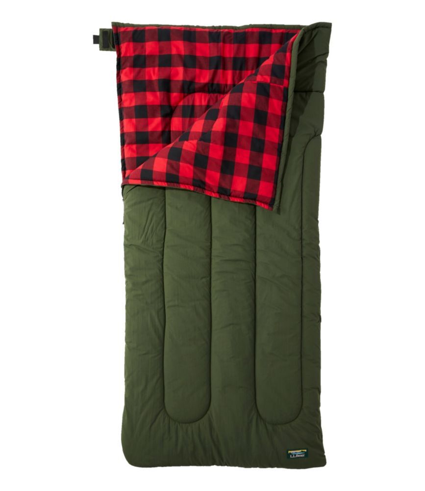 L.L.Bean Flannel Lined Camp Sleeping Bag, 40° Deep Loden/Buffalo Plaid Regular, Nylon