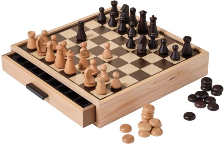 Chess & Checkers Deluxe Board Game Multi Color, Metal/Wood/Wood