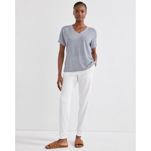 Haven Well Within Linen Jersey Striped V-Neck T-Shirt - White/Indigo - XS Haven Well Within - female