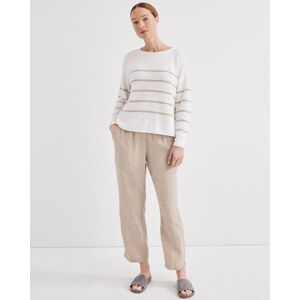 Haven Well Within Linen Cotton Roll Neck Striped Sweater - White/Fawn - XXL Haven Well Within - female