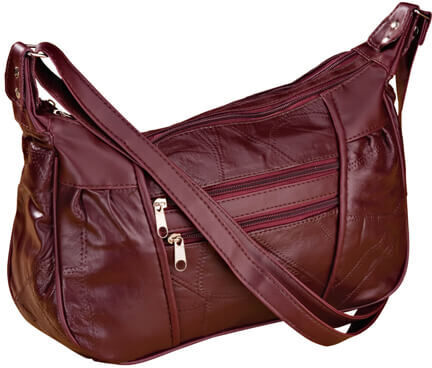 Miles Kimball Burgundy Leather Handbag - Red/Burgundy