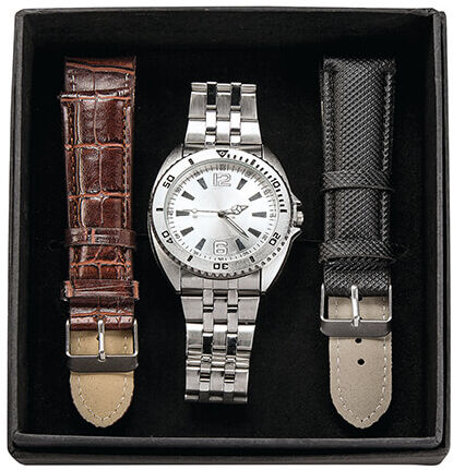 Miles Kimball Men's Interchangeable Watch Set - Black Brown Silver