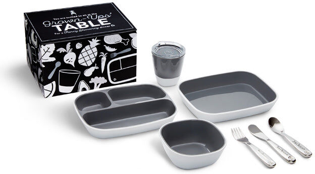 Munchkin Grown-Ups Table Dining Set with Personalized Polish™ Utensil Set in Grey - Grey