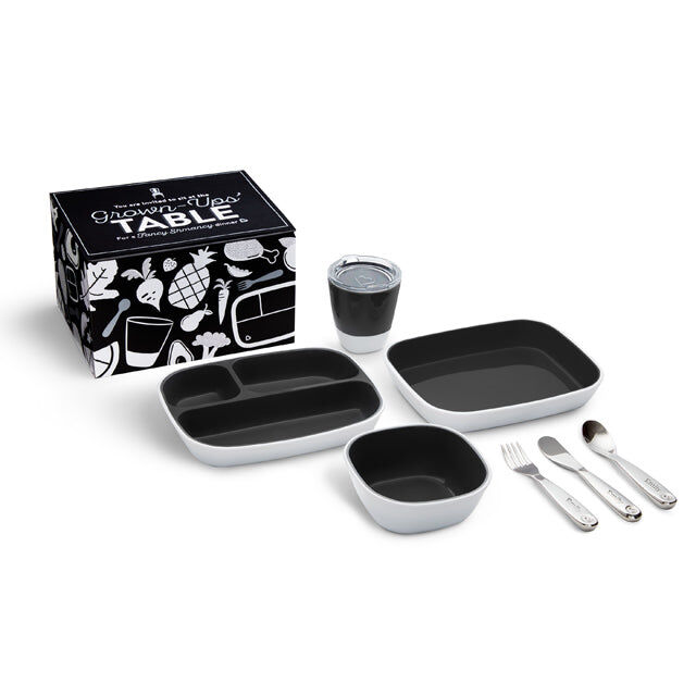 Munchkin Grown-Ups Table Dining Set with Personalized Polish™ Utensil Set in Black - Black
