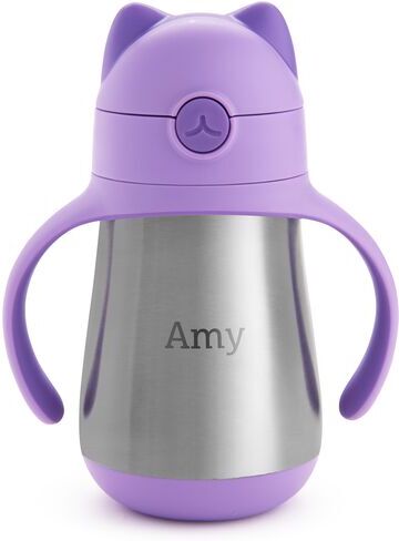 Munchkin Personalized Cool Cat™ Stainless Steel Straw Cup, 8oz, 8 Oz in Purple - Purple