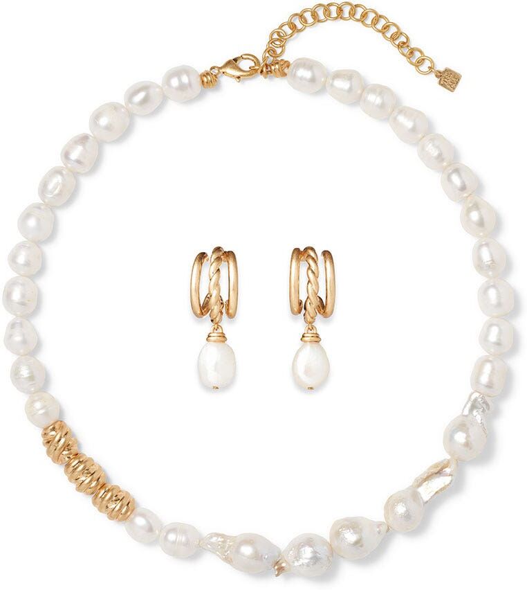 The Metropolitan Museum of Art Cypriot Twist Pearl Necklace and Triple-Hoop Earrings Set