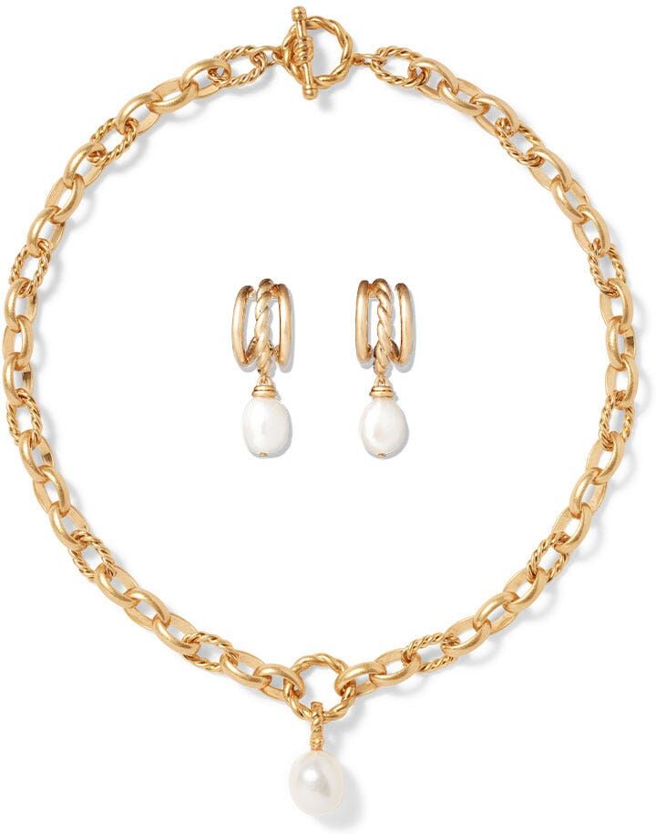 The Metropolitan Museum of Art Cypriot Twist Pearl Chain Pendant Necklace and Triple-Hoop Earrings Set