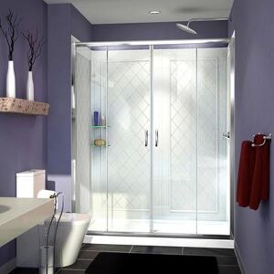 Dreamline Visions 36 Inch D x 60 Inch W x 76-3/4 Inch H Sliding Shower Door with Center Drain Shower Base and Back Wall DL-6115C-01CL
