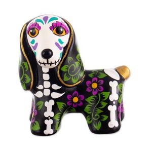 NOVICA 'Hand-Painted Day of the Dead Dachshund Ceramic Sculpture'