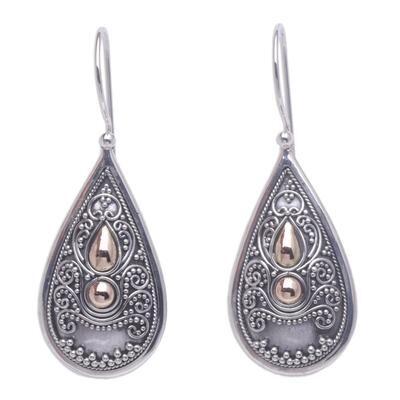 NOVICA 'Bali Antique' - Sterling Silver and 18k Gold Plated Earrings