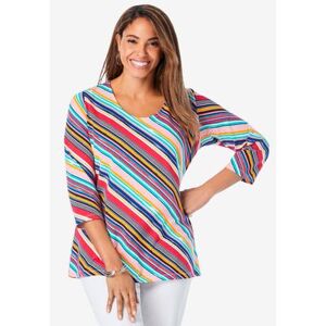Jessica London Plus Size Women's Scoop-Neck Tee by Jessica London in Multi Brushstroke Stripe (Size 30/32) 3/4 Sleeve Shirt