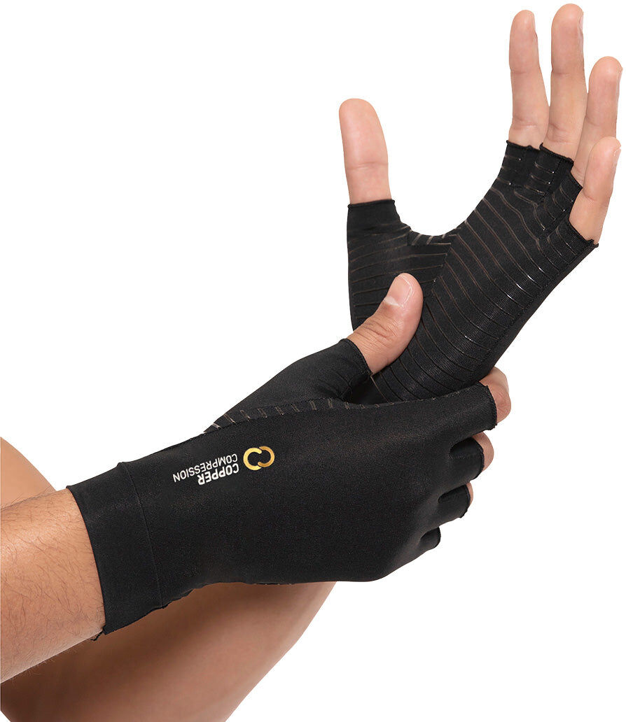 Copper Compression Arthritis Gloves- Half Finger - Black - Size: XL