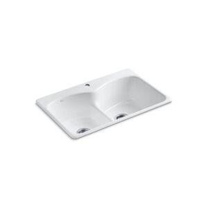 Langlade® 33" x 22" x 9-5/8" top-mount Smart Divide® double-equal kitchen sink with single faucet hole