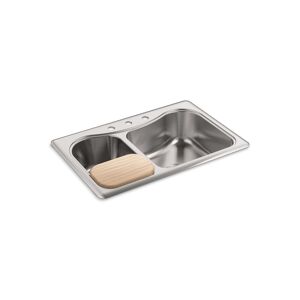 Staccato 33" x 22" x 8-5/16" top-mount large/medium double-bowl kitchen sink with 4 faucet holes