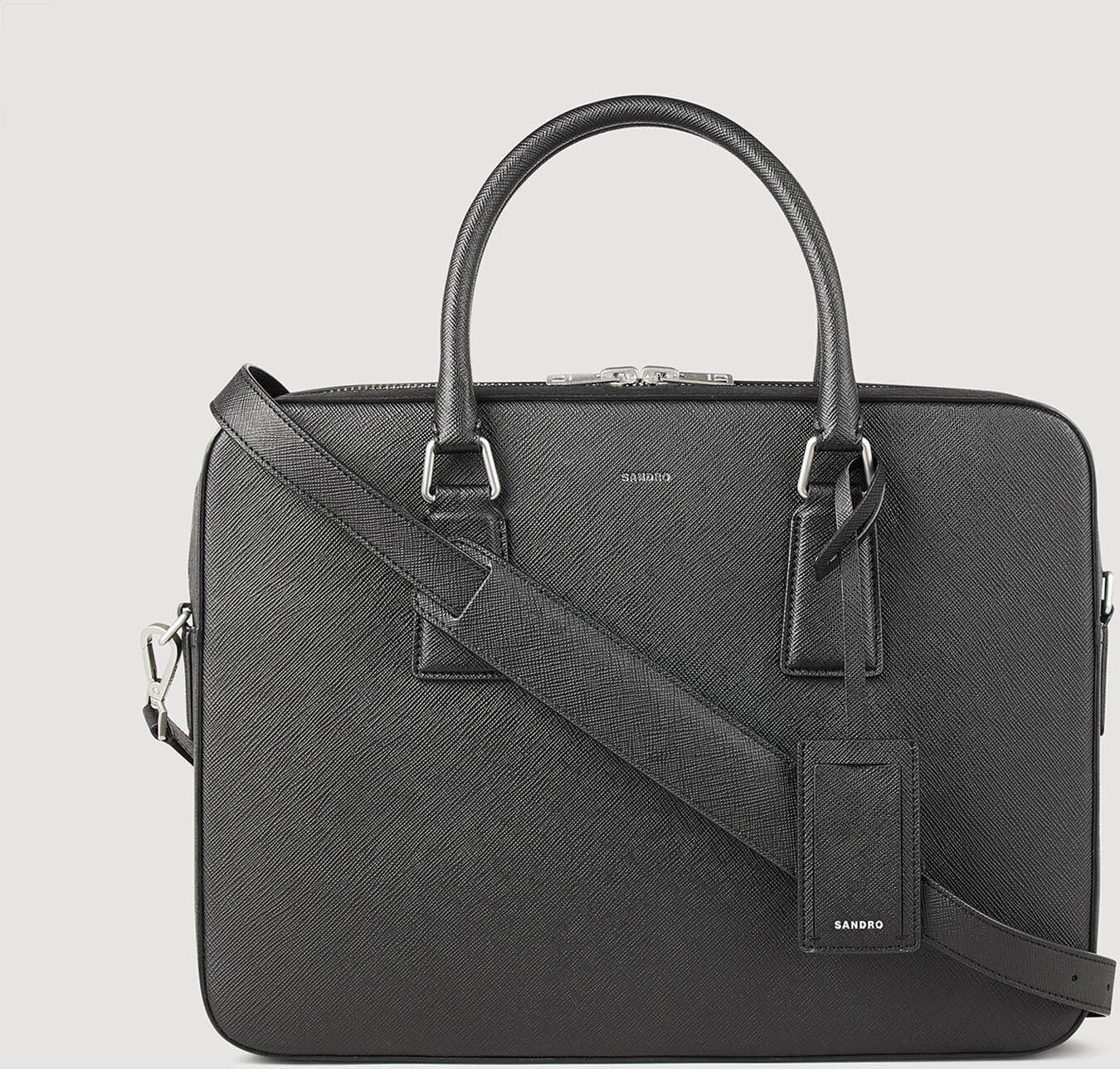 Sandro Saffiano Leather Briefcase - male - Black - Men-Briefcases-One Size