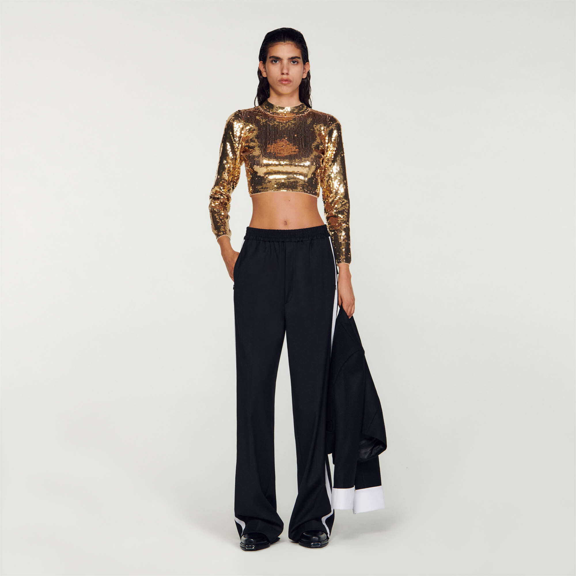 Sandro Cropped knit sweater with sequins - female - Gold - Woman-Sweaters &amp; Cardigans-L