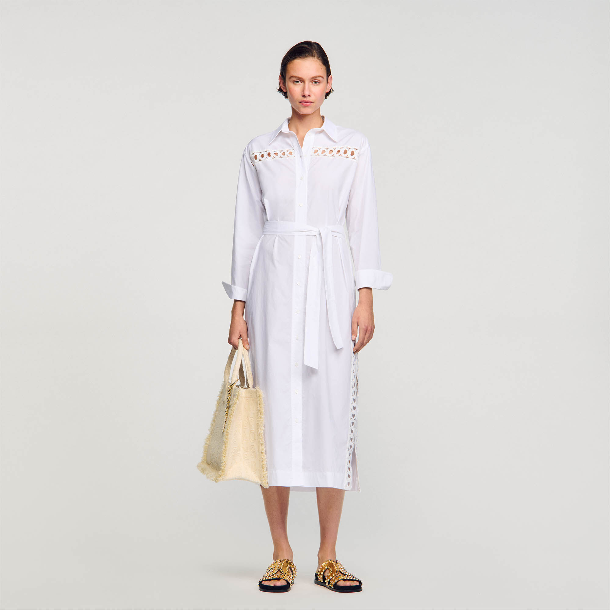 Sandro Long Shirt Dress - female - white - Woman-Dresses-FR 36 / US 4