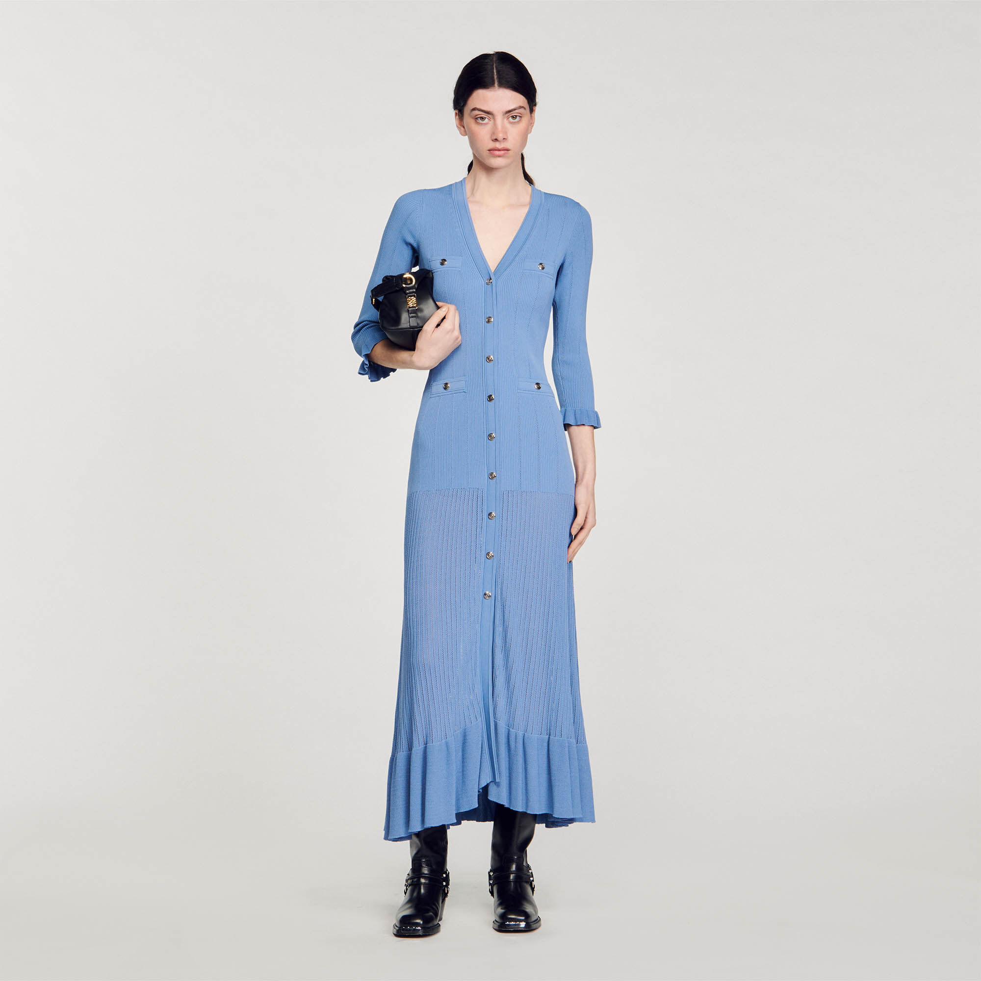 Sandro Long knitted dress - female - Blue - Woman-Dresses-FR 38 / US 6