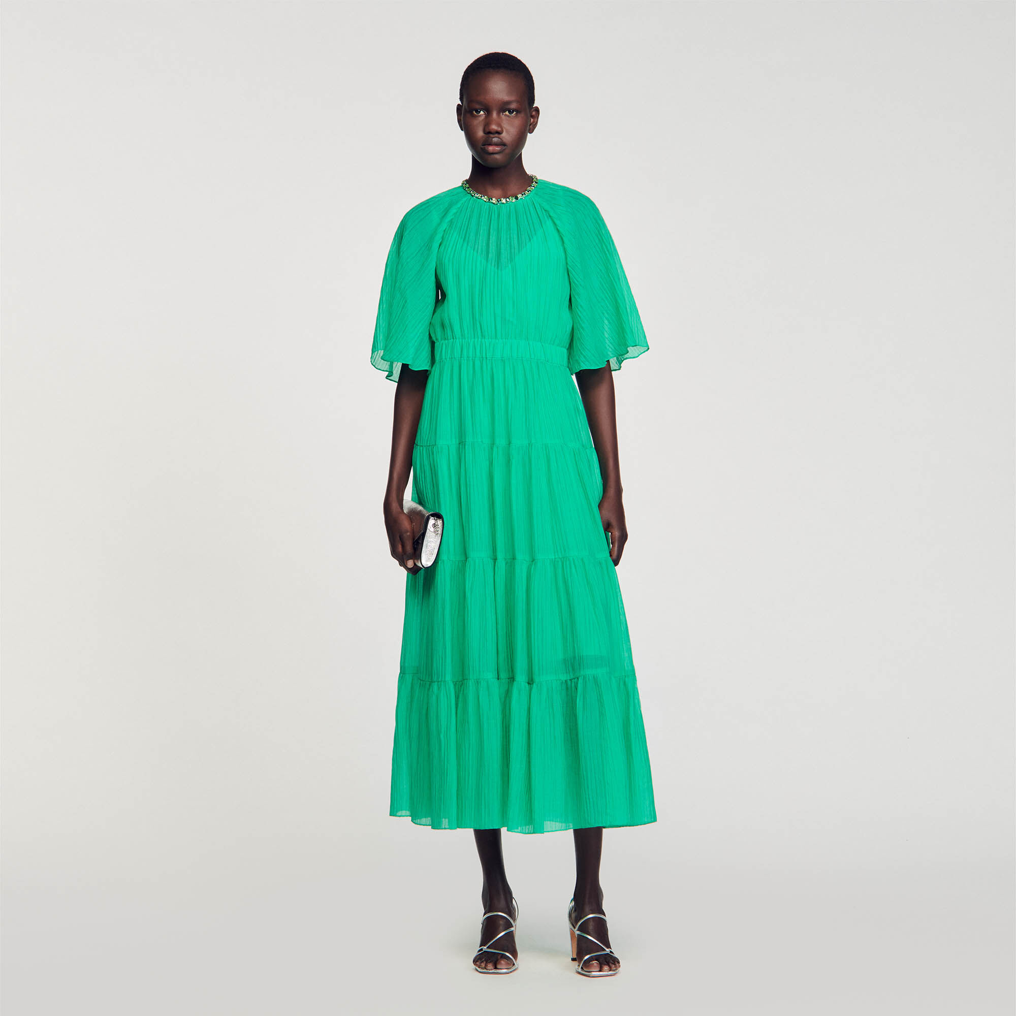 Sandro Midi dress with rhinestone neck - female - Green - Woman-Dresses-FR 36 / US 4