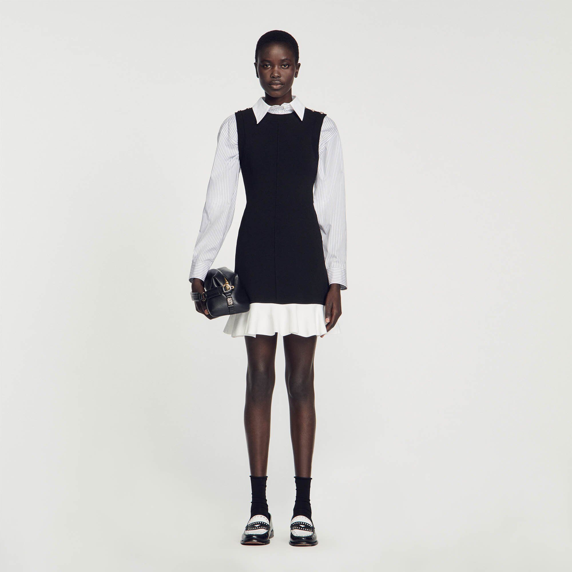 Sandro Cropped two-tone dress - female - Black - Woman-Dresses-XS