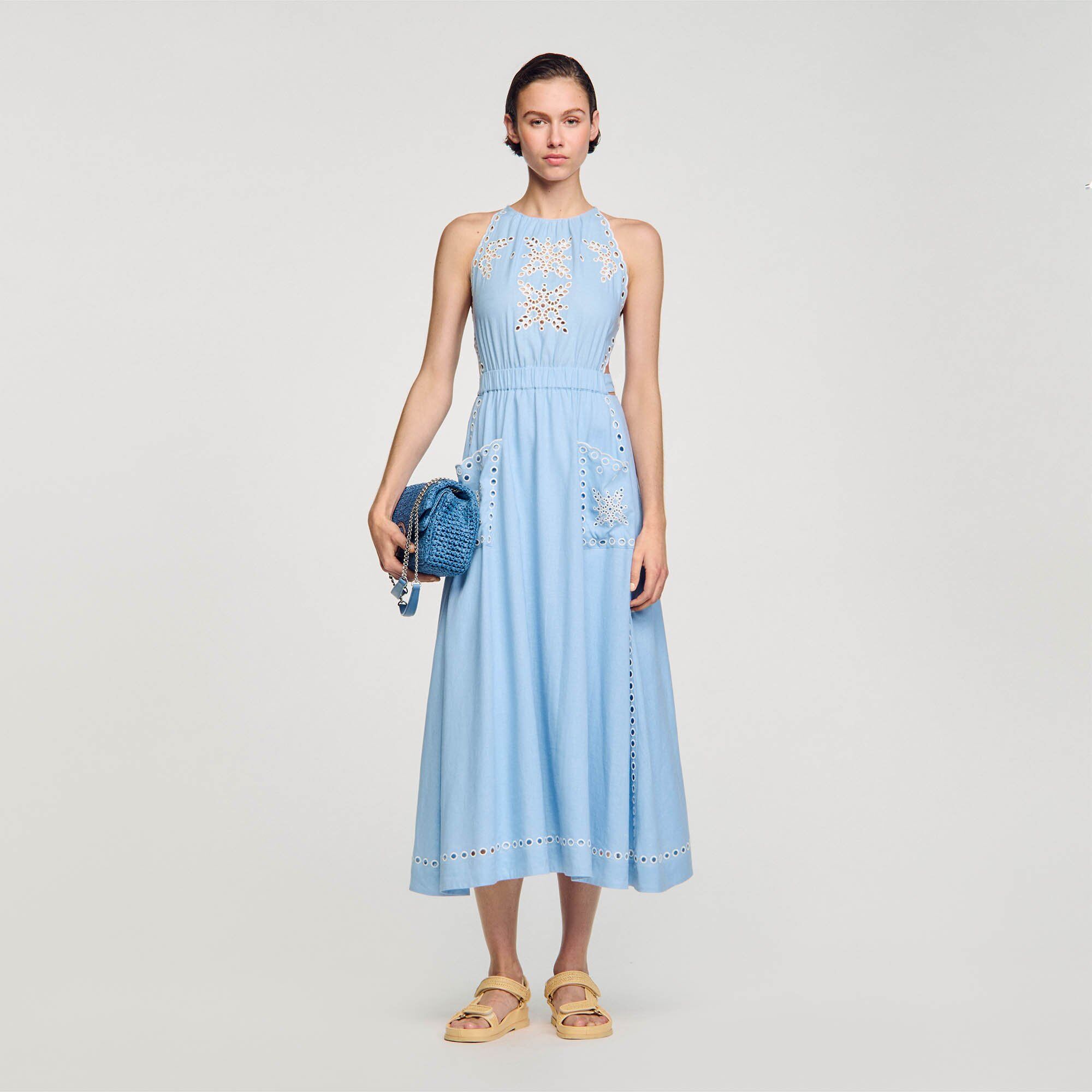 Sandro Broderie Anglaise Maxi Dress - female - Sky Blue - Woman-Dresses-FR 34 / US 2