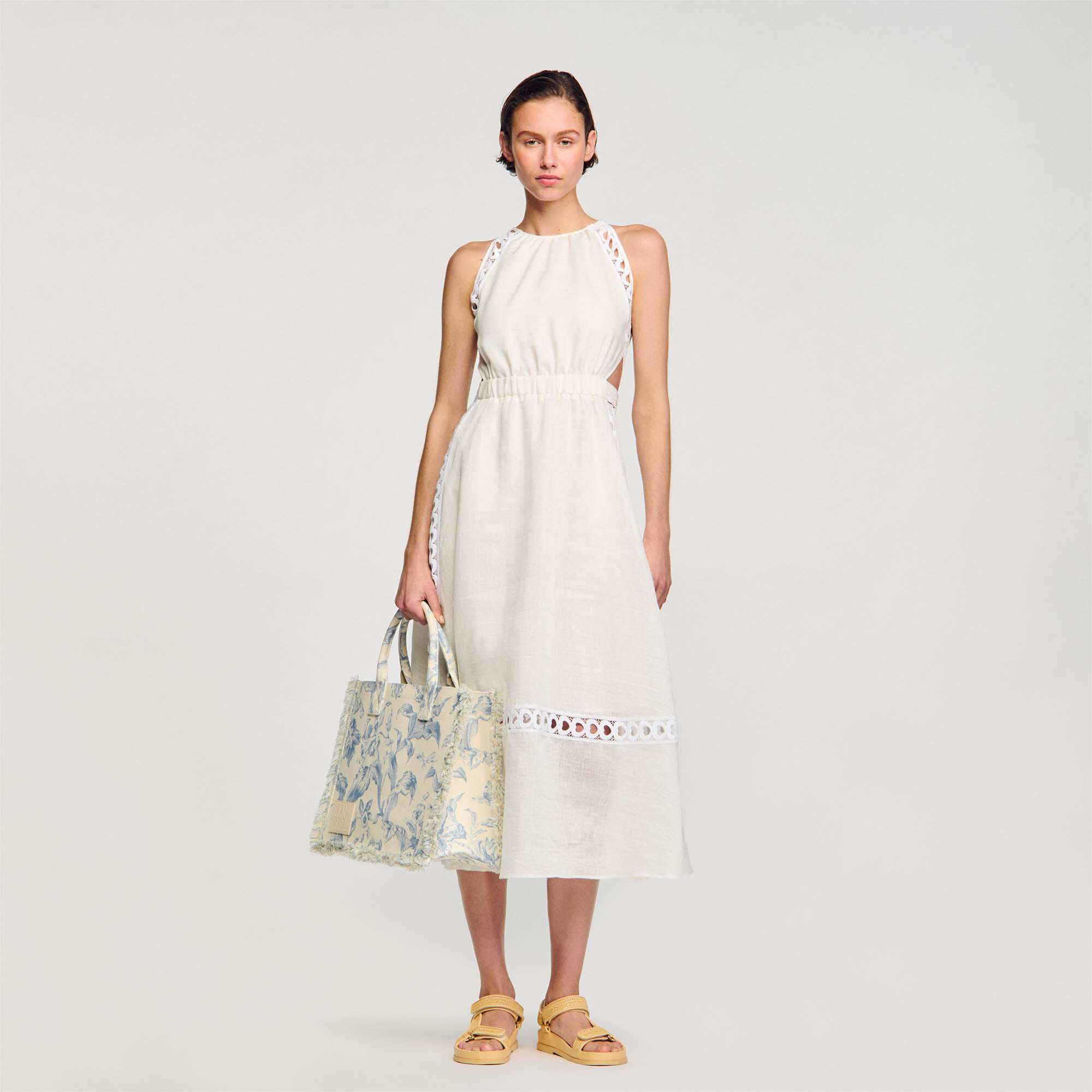 Sandro Linen maxi dress - female - white - Woman-Dresses-FR 40 / US 8