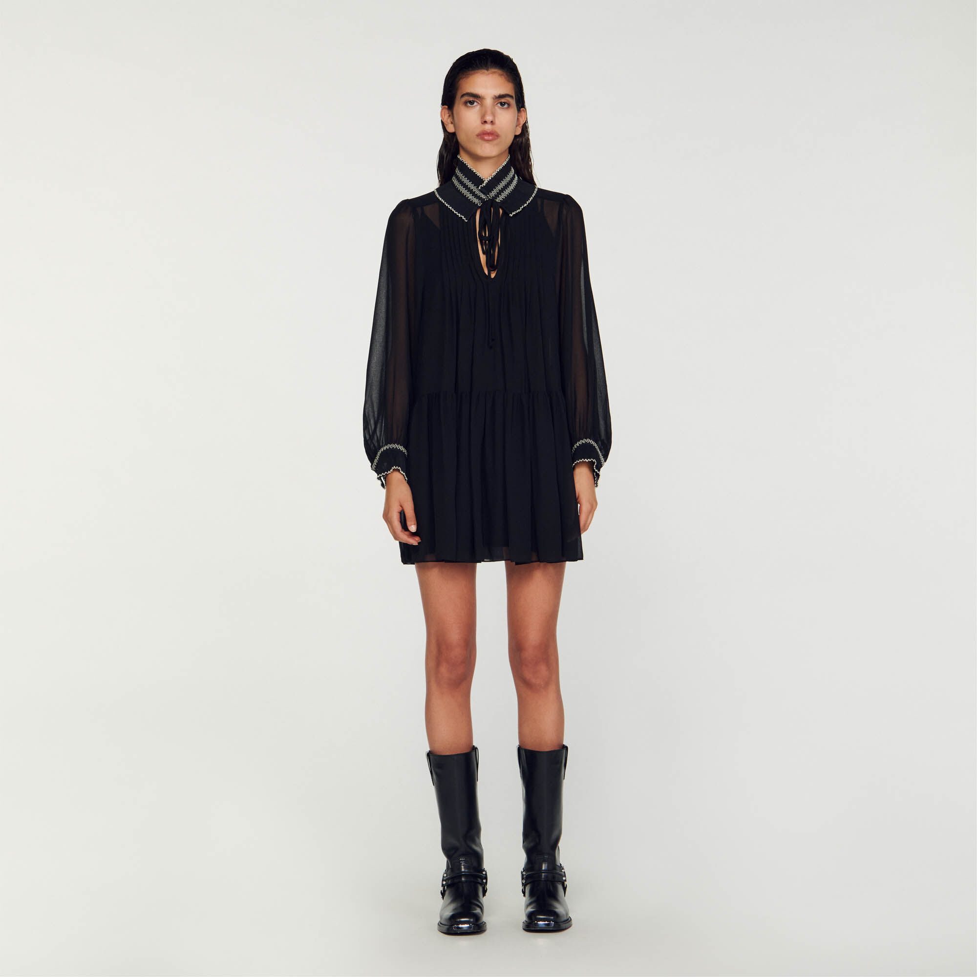 Sandro Billowy chiffon dress - female - Black - Woman-Dresses-L