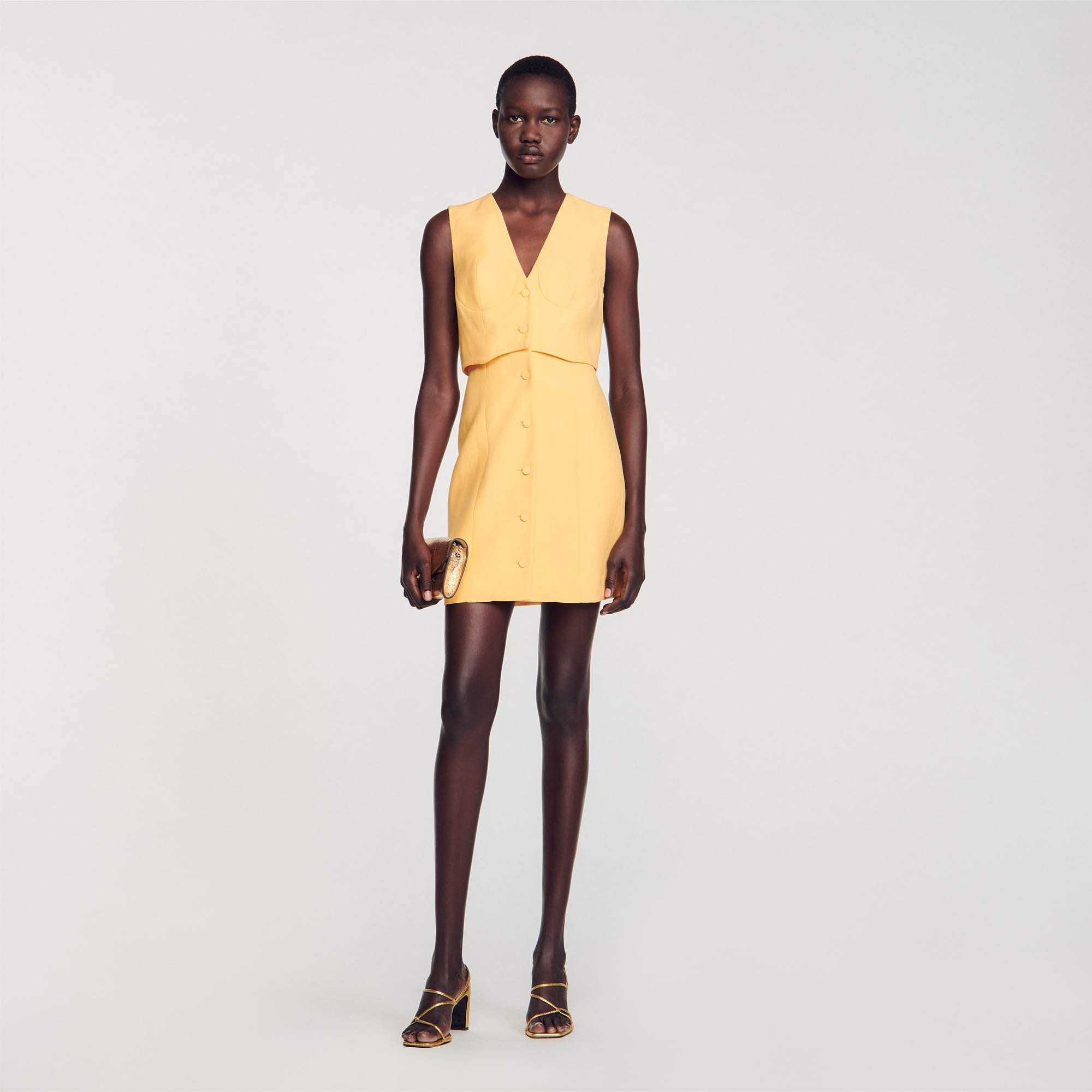 Sandro 2-in-1 Short Dress - female - Yellow orange - Woman-Dresses-FR 42 / US 10