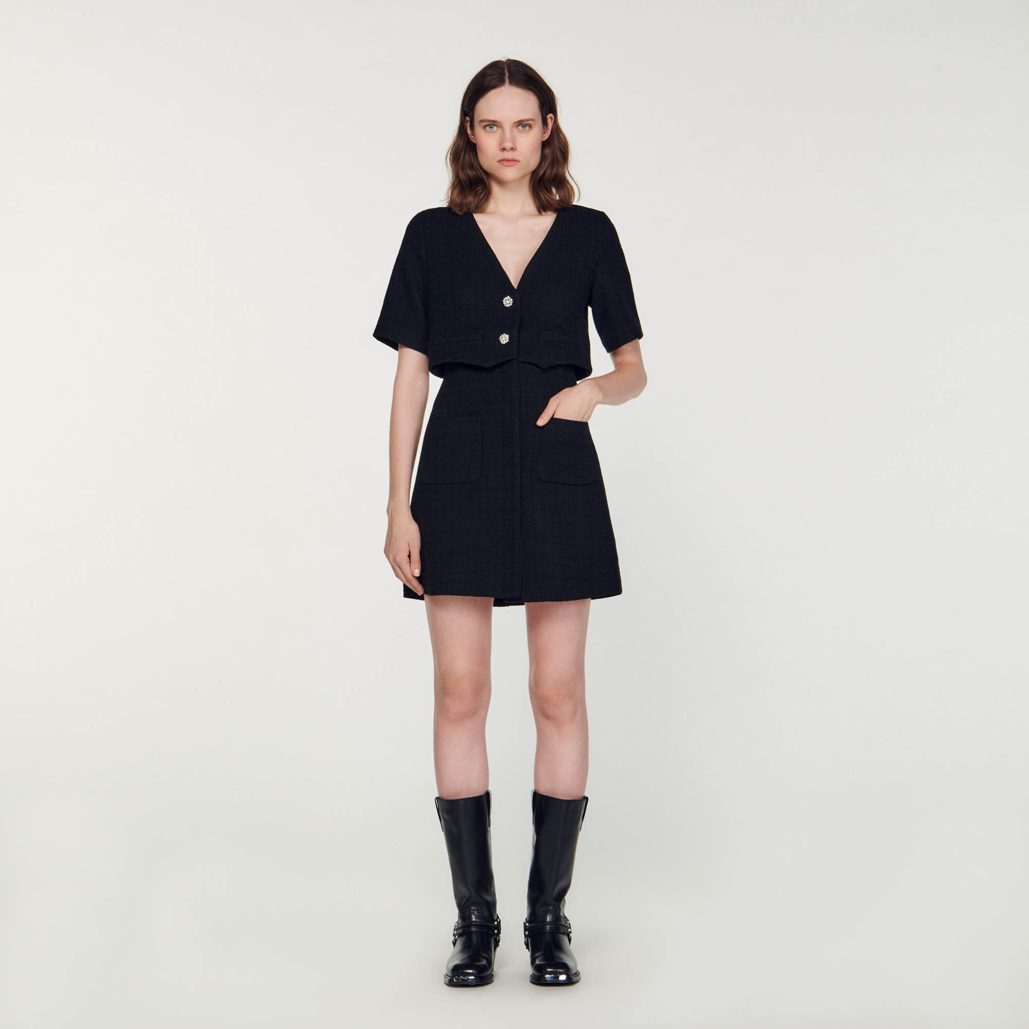 Sandro Short tweed dress - female - Black - Woman-Dresses-FR 38 / US 6