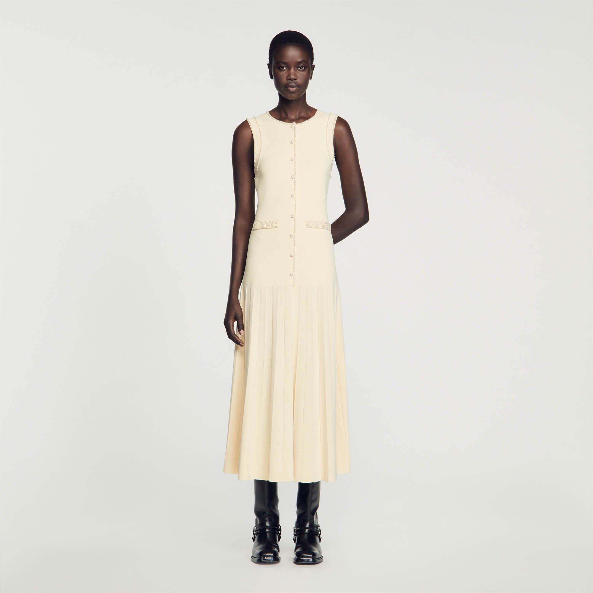 Sandro Knit midi dress - female - Beige - Woman-Dresses-FR 36 / US 4