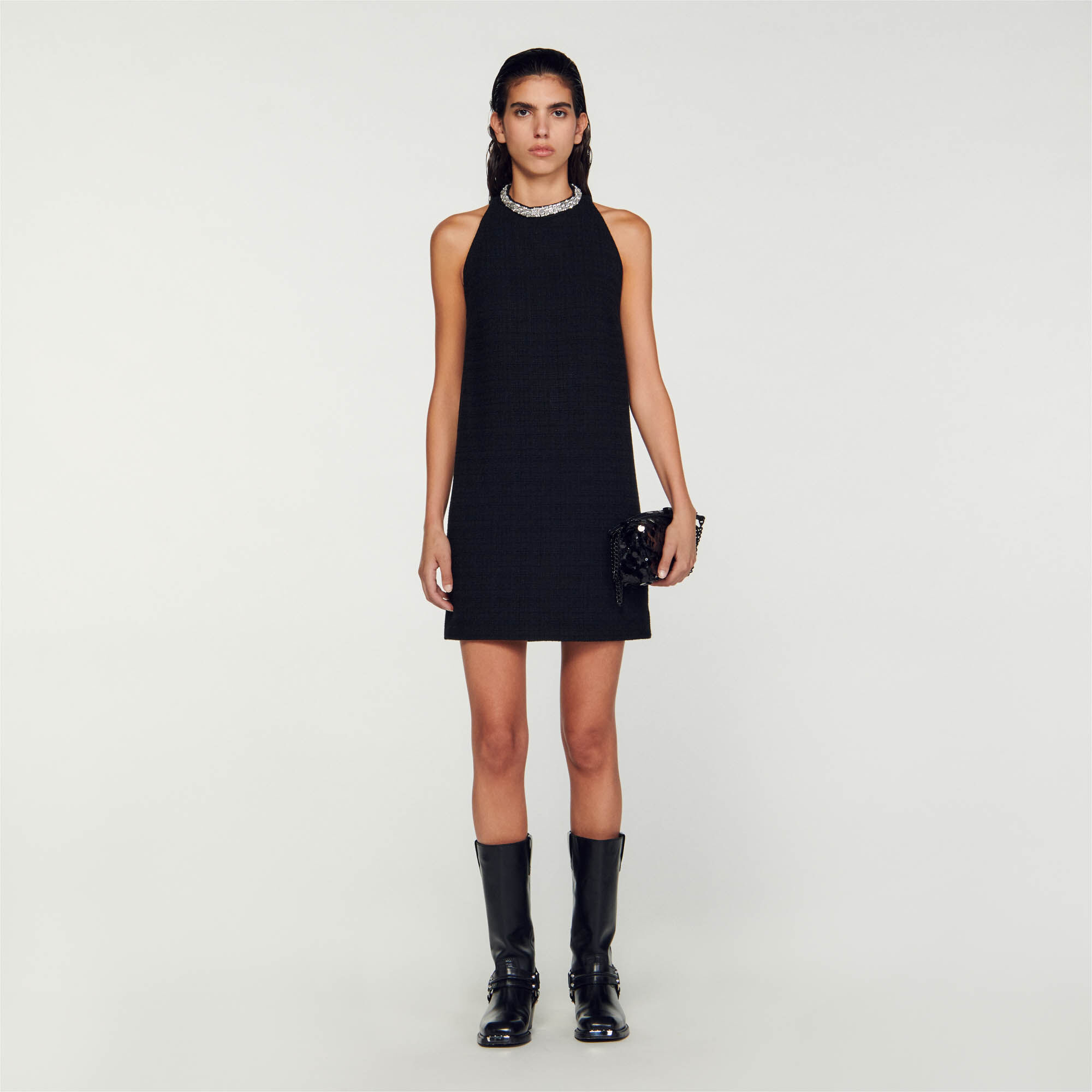 Sandro Dress with jewelry collar - female - Black - Woman-Dresses-FR 36 / US 4